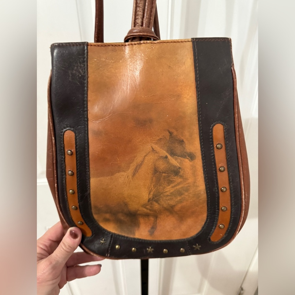 Leather Sling Bag with Running Horses - Skully Leather Bag Festival Boho - Picture 2 of 6